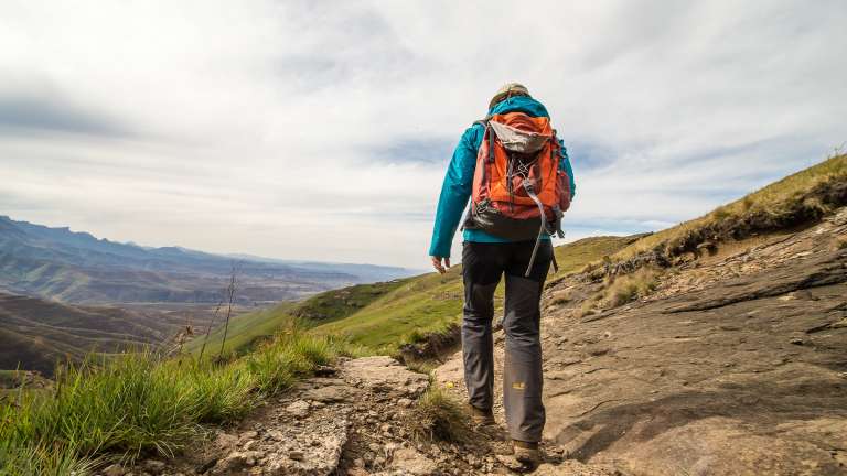 Lone hiker on Drakensburg trail