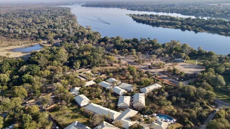 View over Insika lodge and Zambezi River, Victoria falls 